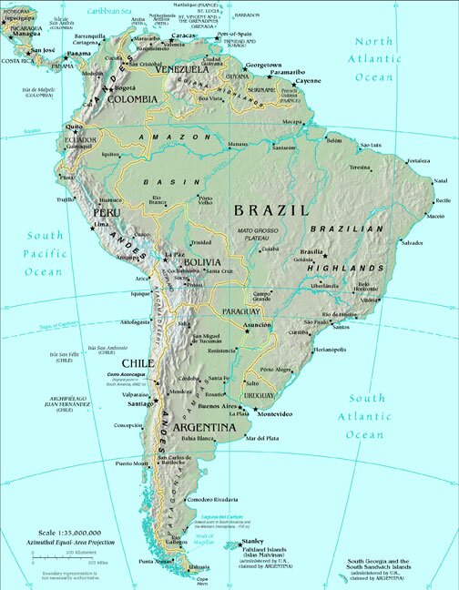 Map of South America Map of South America